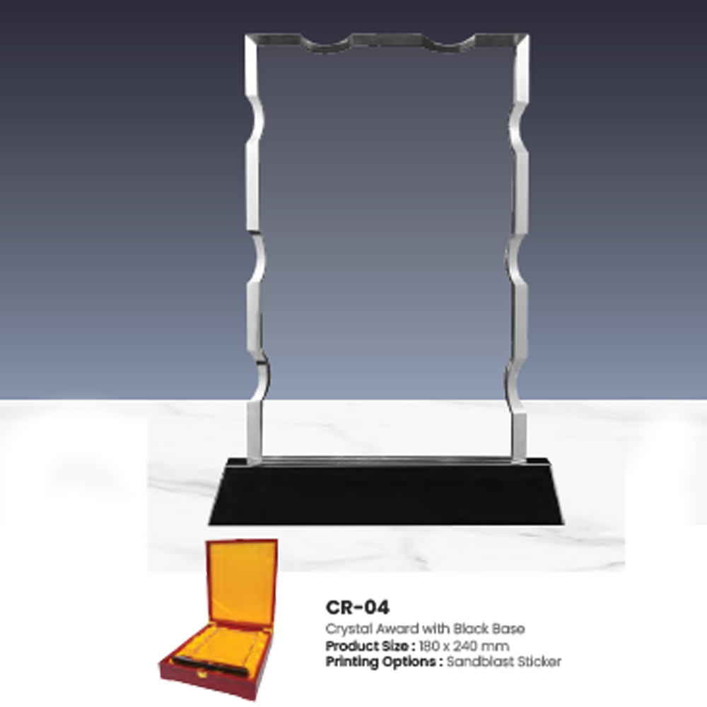 Crystal Award with Black Base – CR-04 | Premium Corporate Trophy (180 x 240 mm)
