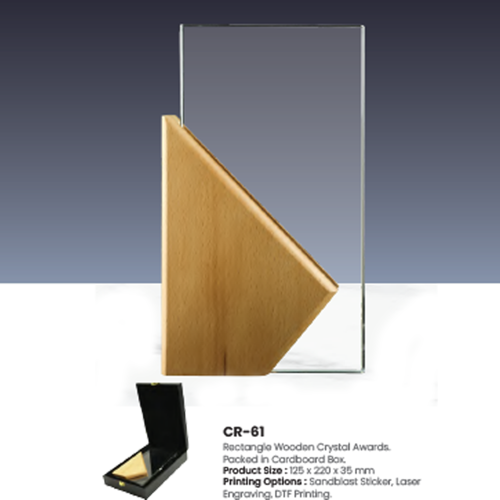 Premium Wooden Crystal Award Trophy – Custom Engraved Corporate Recognition Plaque (CR-61)