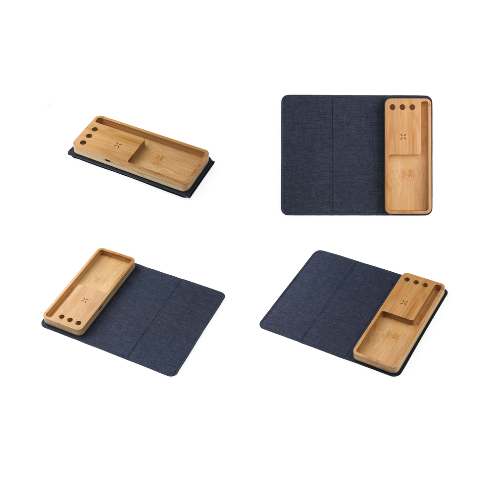RPET Bamboo Mouse Pad with 15W Wireless Charger & Phone Holder