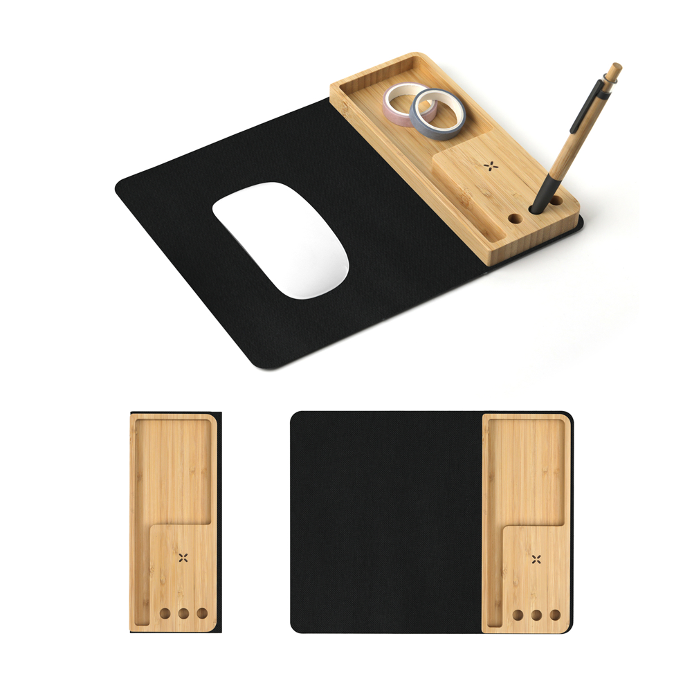RPET Bamboo Mouse Pad with 15W Wireless Charger & Phone Holder