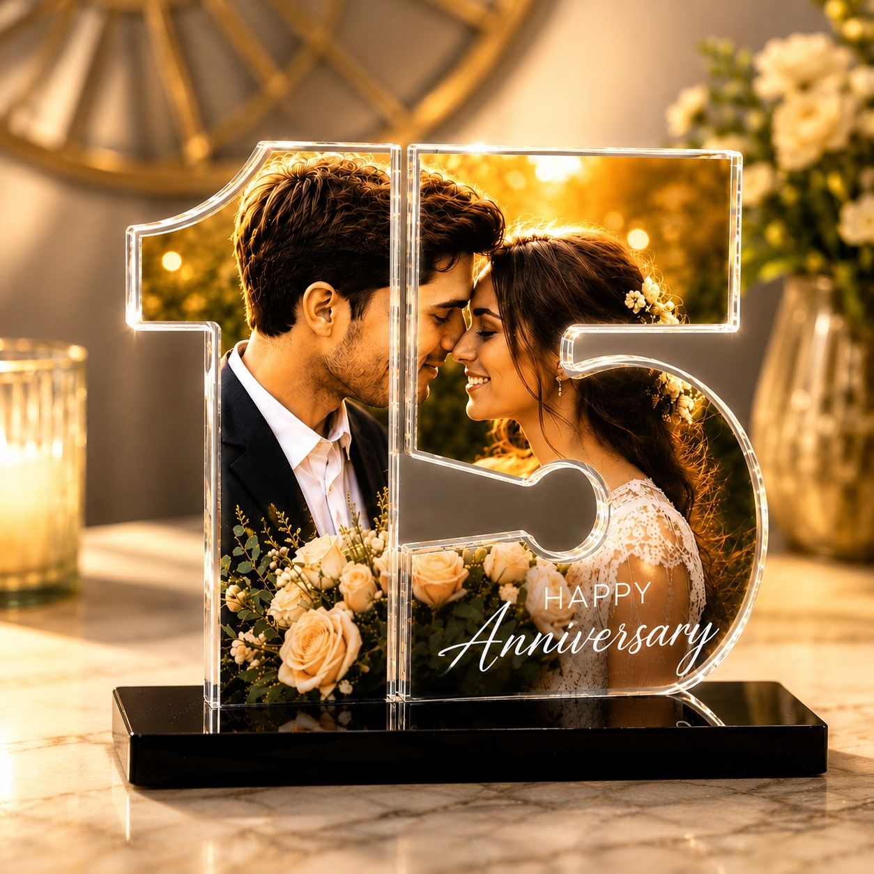 Personalized 15th Anniversary Acrylic Photo Plaque | Custom Wedding Anniversary Gift UAE