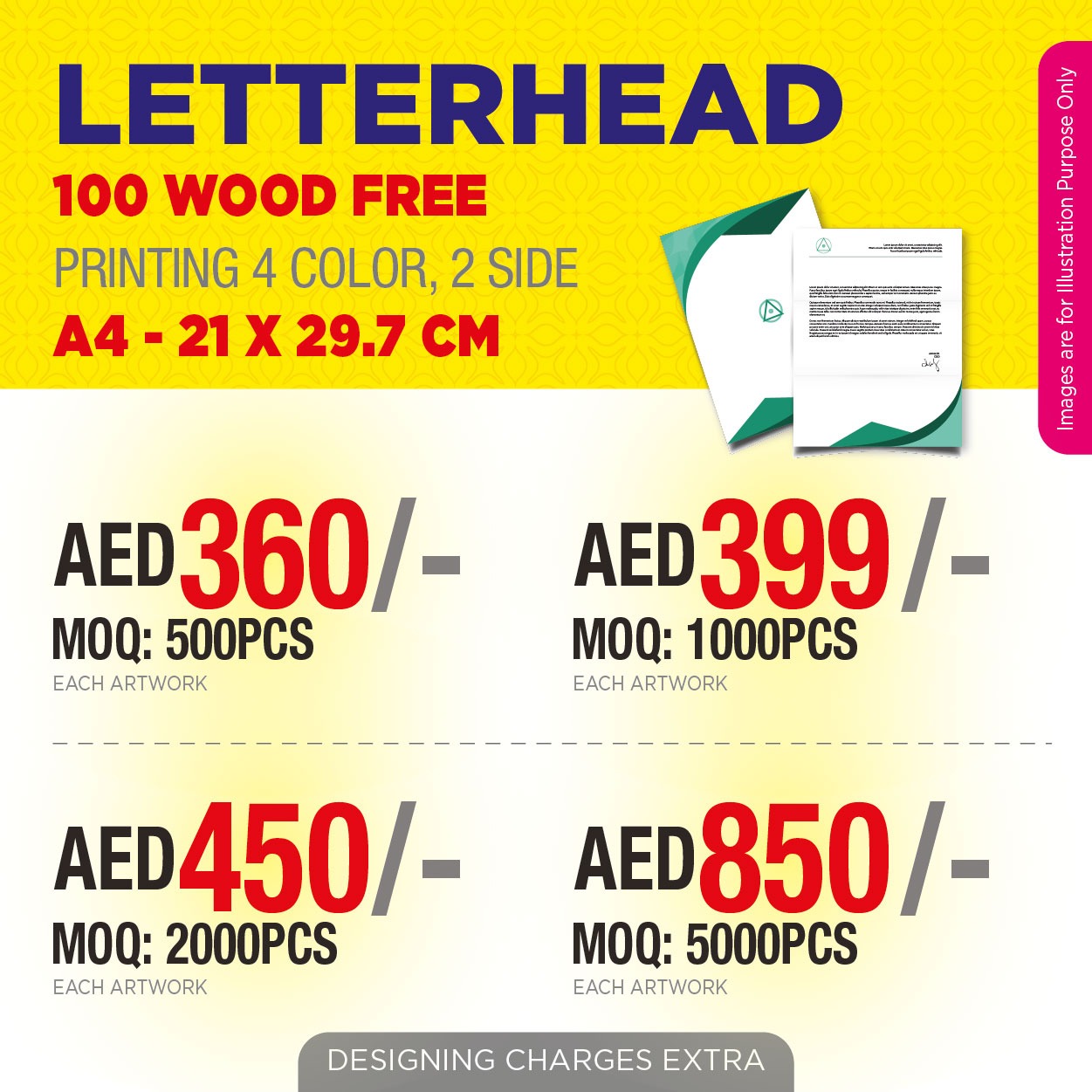 A4 Double-Sided Letterhead full color Printing UAE | 100 GSM Woodfree Paper
